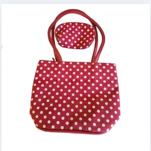 Bueno Vintage Satchel Canvas Red White Polka Dots Small Hand Purse w/ Coin Purse